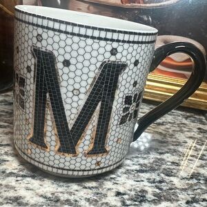 Anthropologie Black and Gold Mosaic 'M' Ceramic Mug